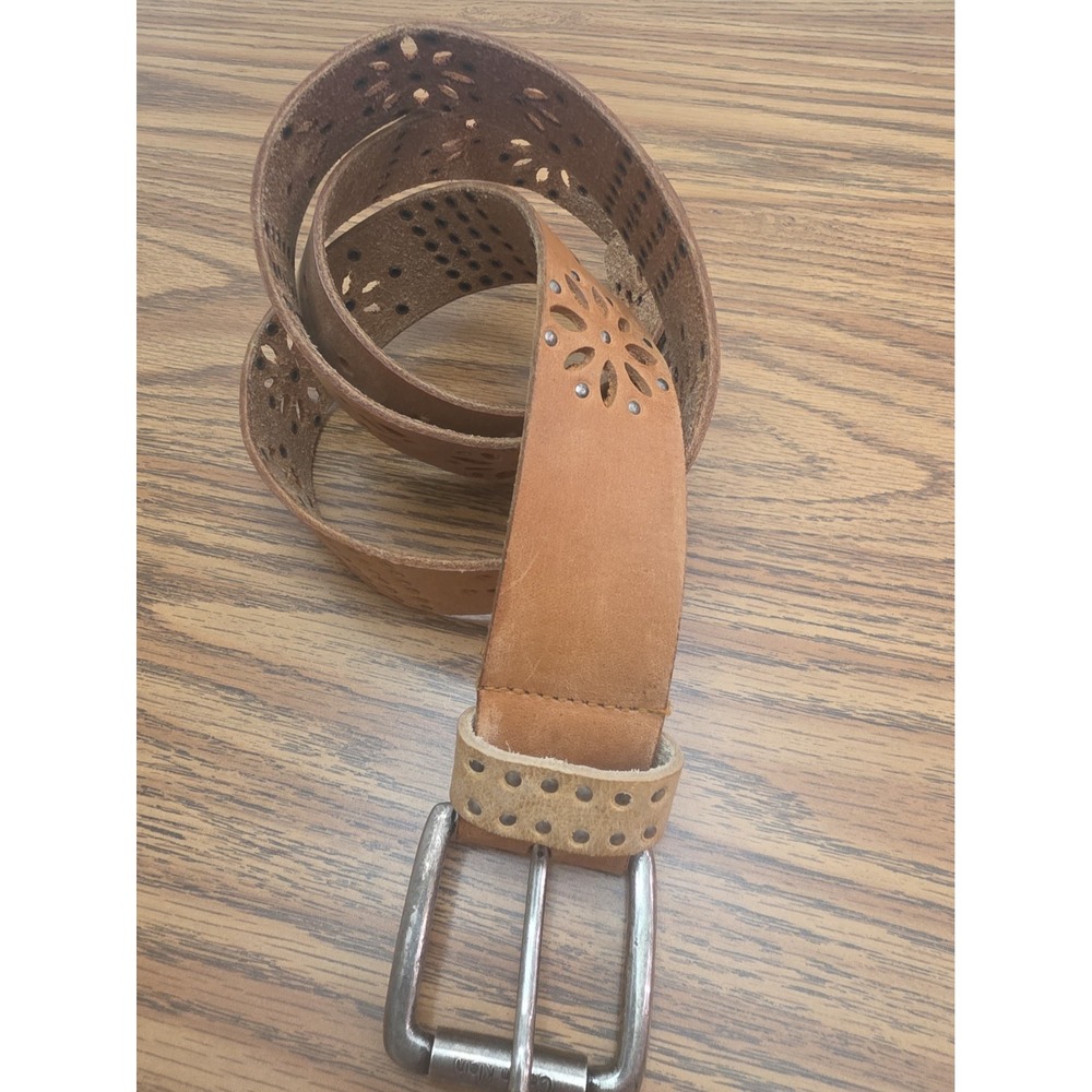 EUC Vintage Calvin Klein CK Jeans Leather Belt Silver Tone Square Buckle Y2K